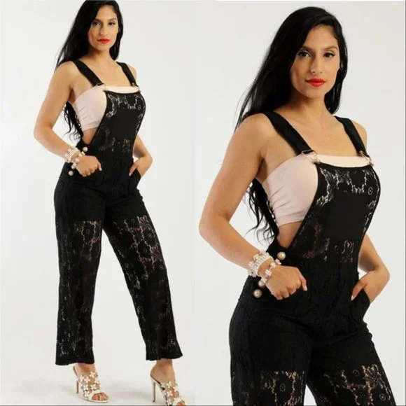 ELIZA Black Lace Jumpsuit / Overalls - Picture 3 of 5